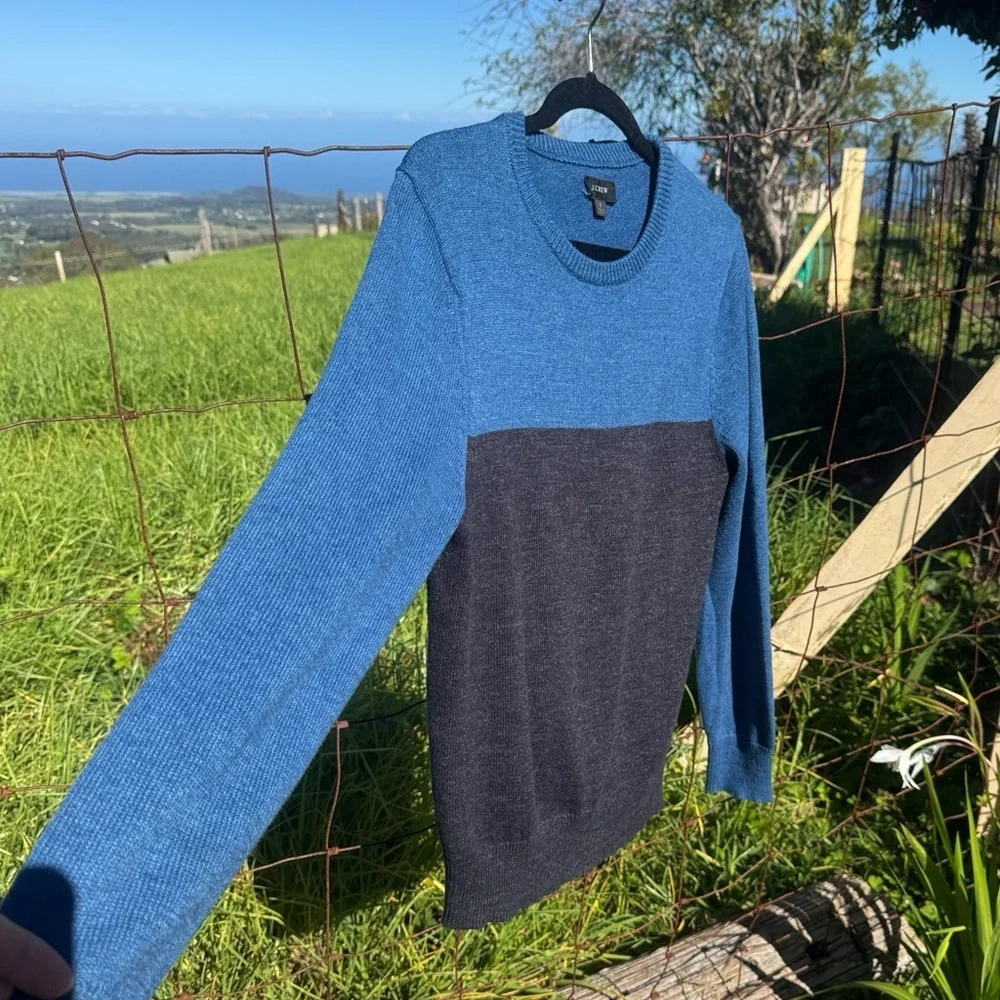 J Crew Cotton wool colorblock crewneck pullover sweater Black Blue Y2K Preppy S